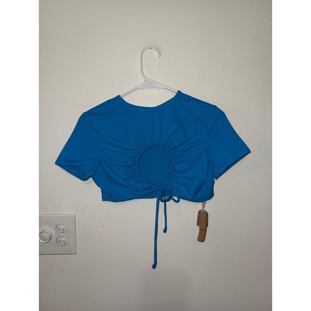 Skims Recycled Swim Rouched T-Shirt Top Turquoise Size M NWT